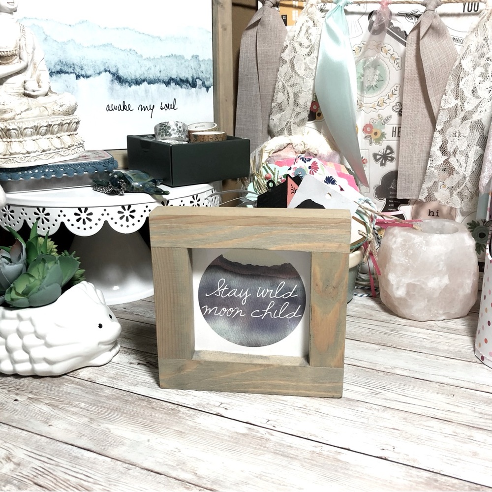 Stay Wild Moon Child Small Wood Framed Art Print Handmade Watercolor Painting